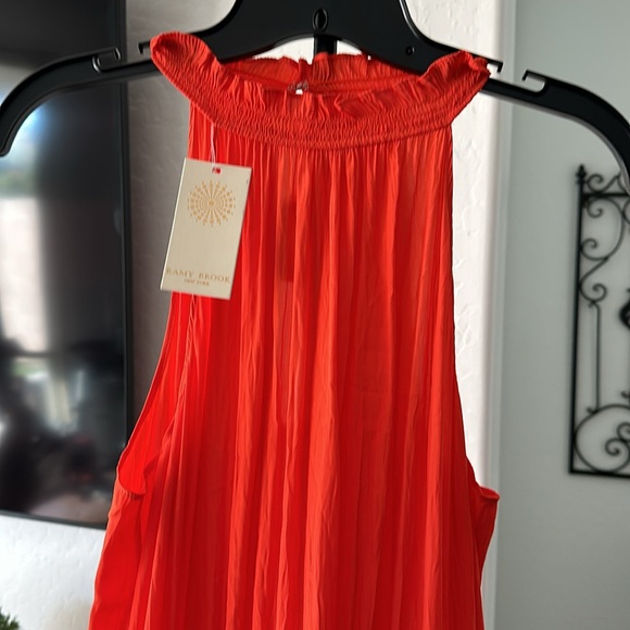 RAMY BROOK Perla Halter-Neck Smocked Waist Dress Ruffle Tiered Sunset Orange S - Picture 4 of 14